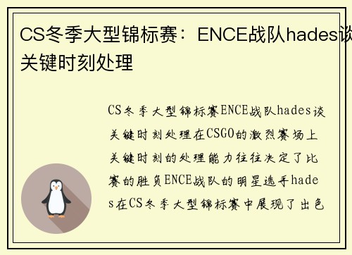 CS冬季大型锦标赛：ENCE战队hades谈关键时刻处理
