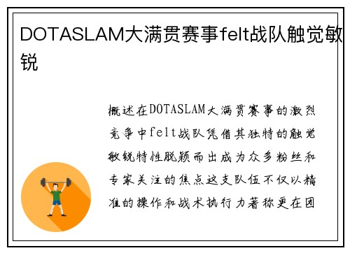 DOTASLAM大满贯赛事felt战队触觉敏锐