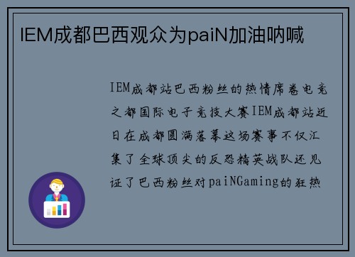 IEM成都巴西观众为paiN加油呐喊