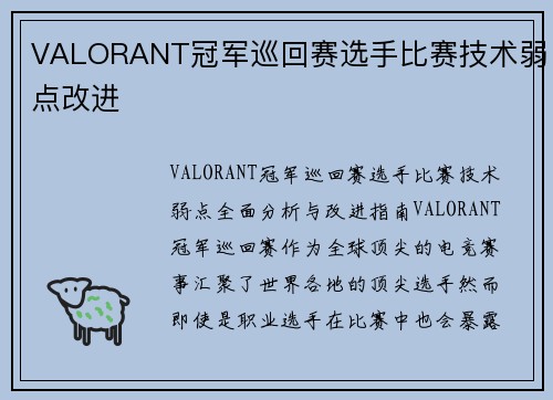 VALORANT冠军巡回赛选手比赛技术弱点改进